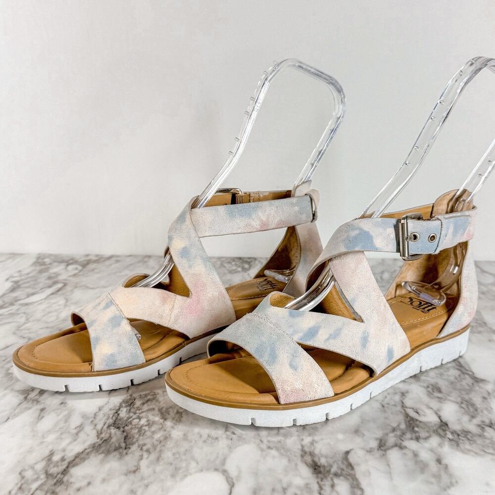 Sofft Mirabelle Sandal Womens SZ 7.5 Low Wedge Suede White Pastel Strappy Comfy - Picture 9 of 10